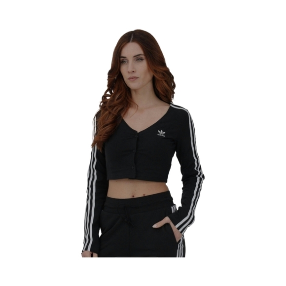 adidas Originals Jackets & Blazers - Adidas black and white medium 3 stripe classic button-up  long-sleeve cardigan